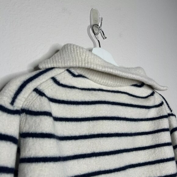 La Ligne - Cream and Navy Striped Merino Zip Sweater - Size S - Picture 5 of 6
